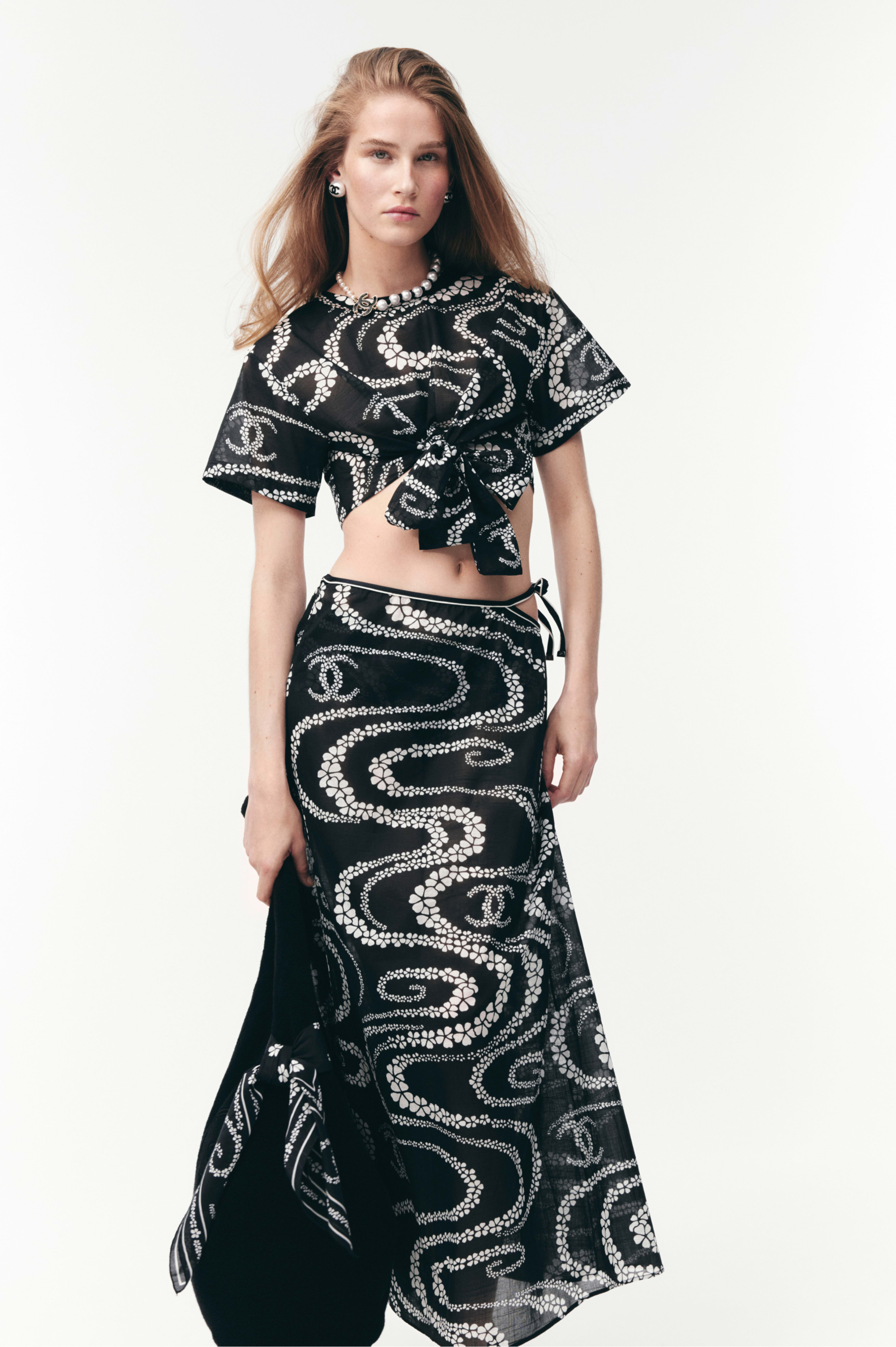 Falda - Negro y blanco - Tela de algodón estampado - Vista alternativa